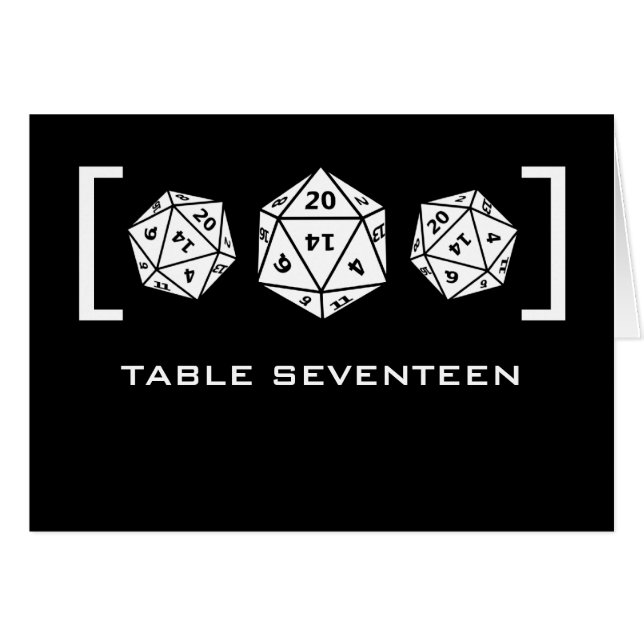 Black D20 Dice Gamer Table Number Card (Front Horizontal)