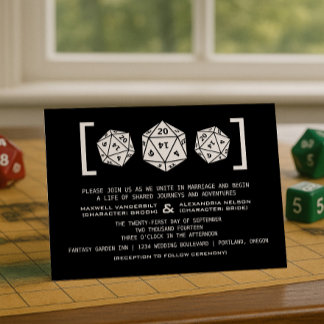 Black D20 Dice Gamer Wedding Invitation