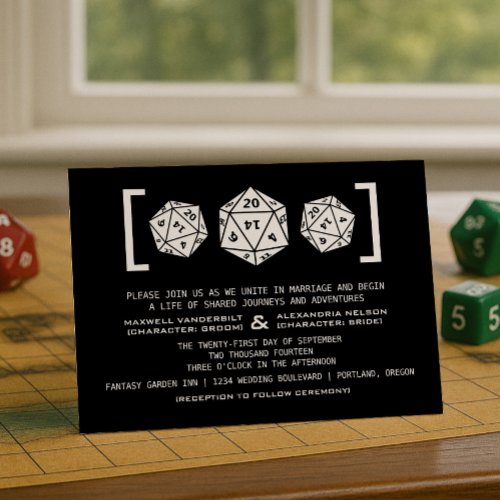 Black D20 Dice Gamer Wedding Invitation