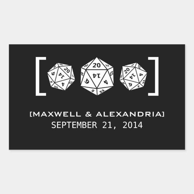 Black D20 Dice Gamer Wedding Stickers (Front)