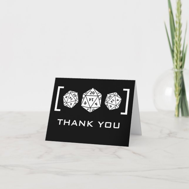 Black D20 Dice Gamer Wedding Thank You Card (Front)
