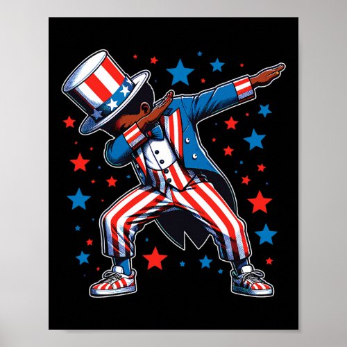 Black Dabbing Boy 4th Of July American Flag  Poster