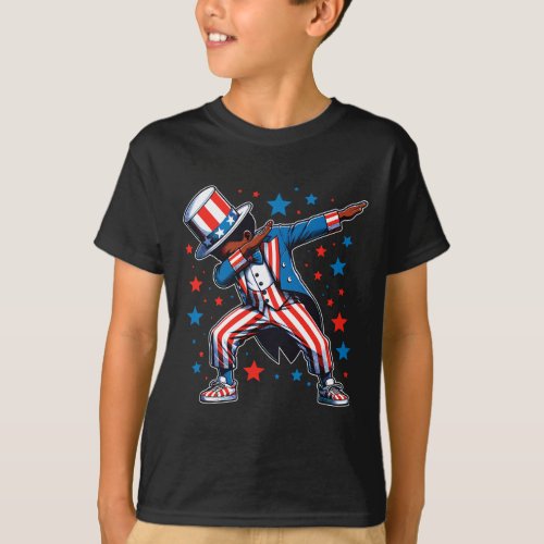 Black Dabbing Boy 4th Of July American Flag  T_Shirt