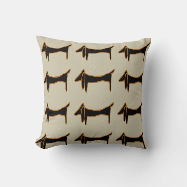 Black Dachshund Abstract Throw Pillow (Front)