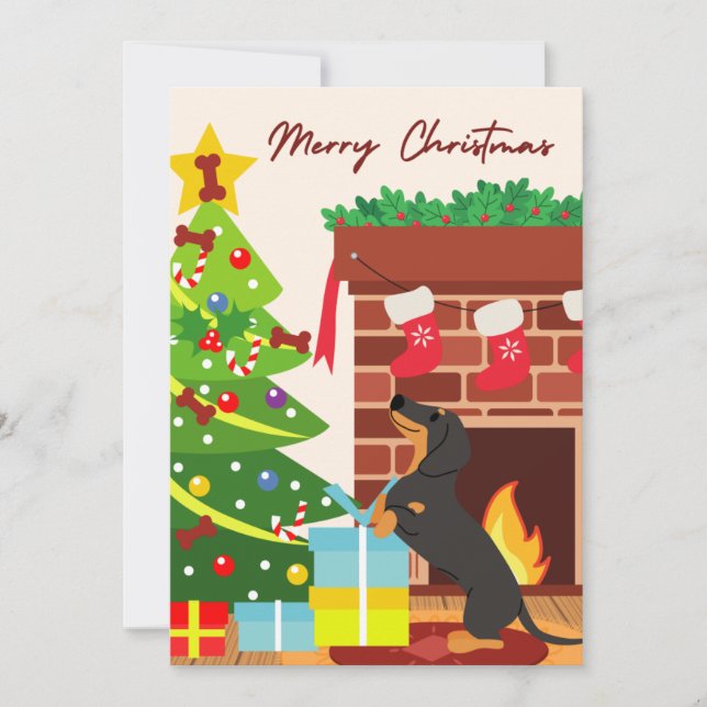Black Dachshund Christmas tree Dog cookies Funny Holiday Card (Front)