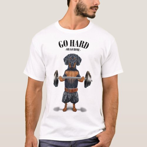 Black Dachshund Dog Muscle Training Weightlifting  T_Shirt