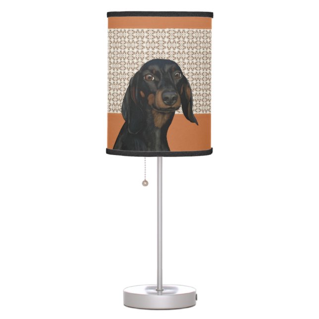 Black Dachshund Dog Portrait Dog Lovers Table Lamp (Right)