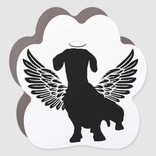 BLACK DACHSHUND DOG SILHOUETTE WITH ANGEL WINGS CAR MAGNET