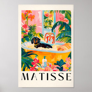 Black Dachshund In A Bathtub, Funny Bathroom Wall Poster