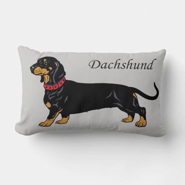 black dachshund lumbar pillow (Front)