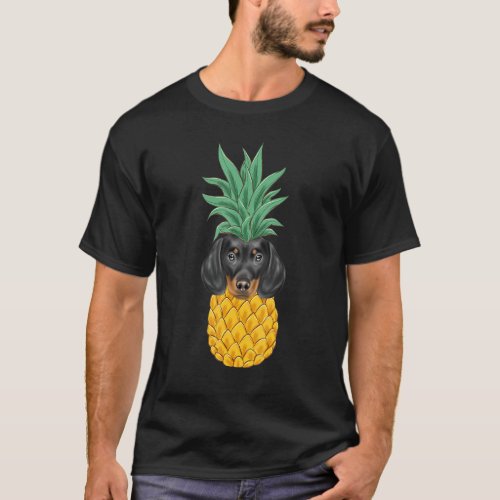 Black Dachshund Pineapple Dog T_Shirt