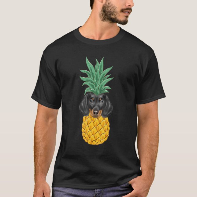 Black Dachshund Pineapple Dog T-Shirt (Front)