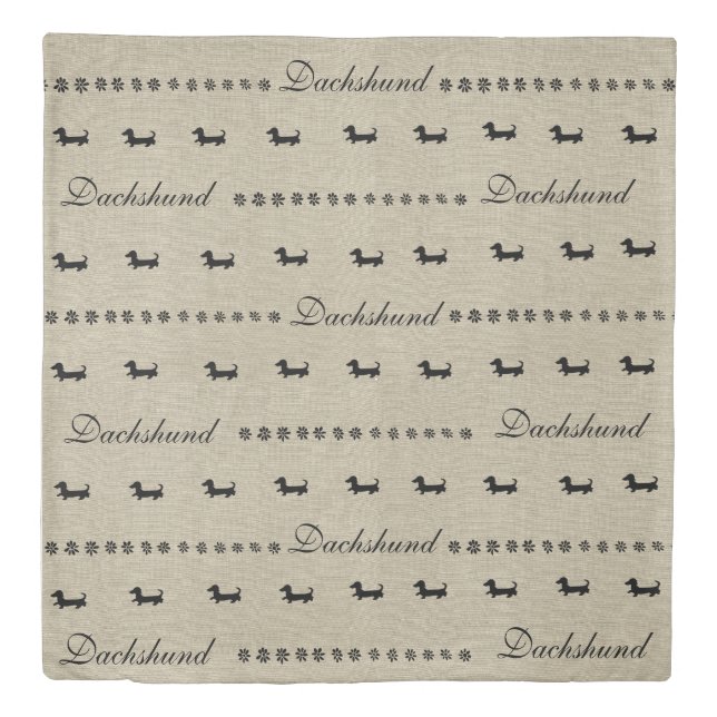 Black Dachshund Silhouette Floral Duvet Bedspread (Front)