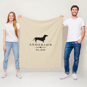 Black Dachshund Silhouette & Taupe   Personalized Fleece Blanket