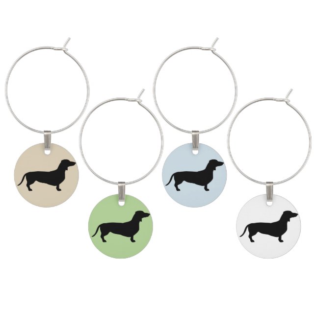 Black Dachshund Silhouettes Wine Glass Charm (Staggered)