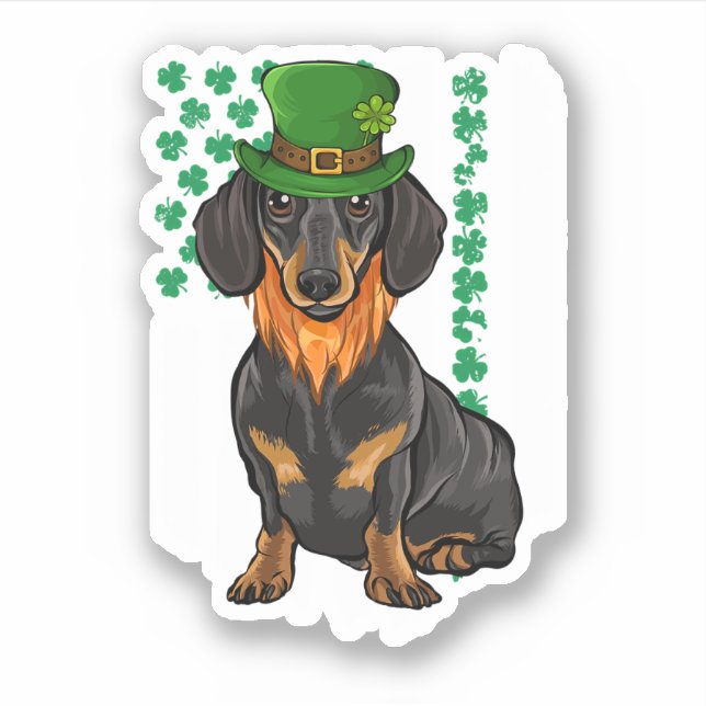 Black Dachshund St Patricks Day Irish American Fla Sticker (Front)