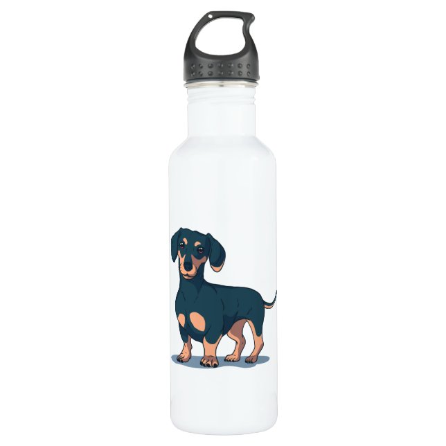 Black Dachshund Stainless Steel Water Bottle (Front)