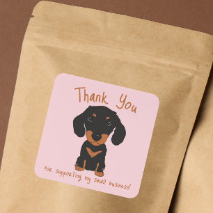 Black Dachshund Thank You Pink Small Business Square Sticker