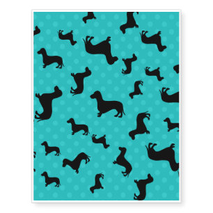 Black dachshund turquoise polka dots temporary tattoos