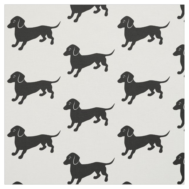 Black Dachshunds Simple Black and White Fabric (Swatch)