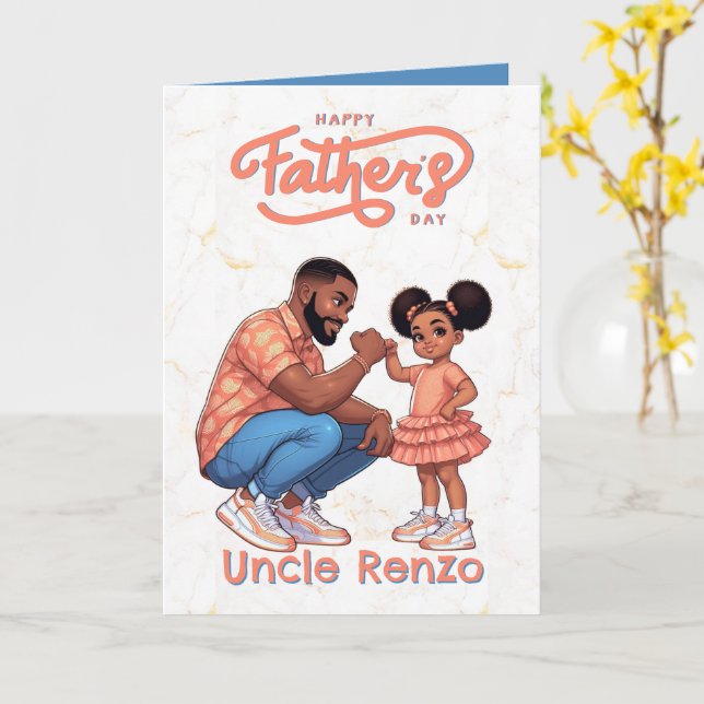 Black Dad and Daughter Fist Bump Orange & Blue Card (Yellow Flower)
