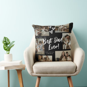 Black Dad Script Typography 6 Photo Collage Throw Pillow