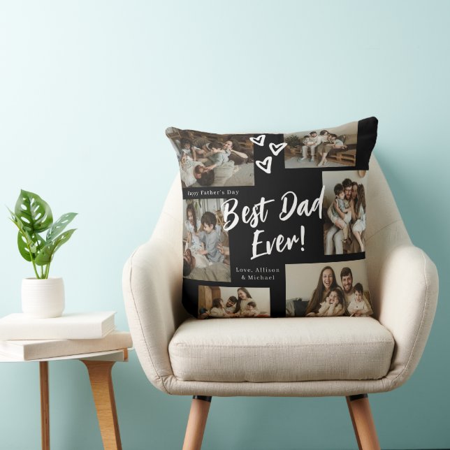 Black Dad Script Typography 6 Photo Collage Throw Pillow (Chair)
