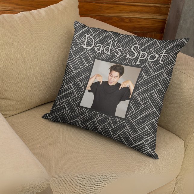 Black Dad's Spot Couch Photo Father's Day Gift  Throw Pillow (Creator Uploaded)