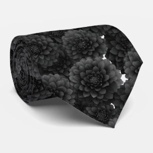 Black Dahlia Floral Pattern Neck Tie
