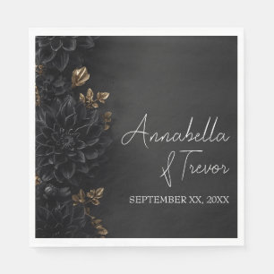 Black Dahlias & Gold Moody Floral Custom Name Napkins
