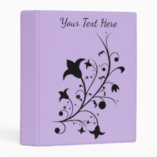 Black Dainty Abstract Flowers Scroll Leaves Purple Mini Binder