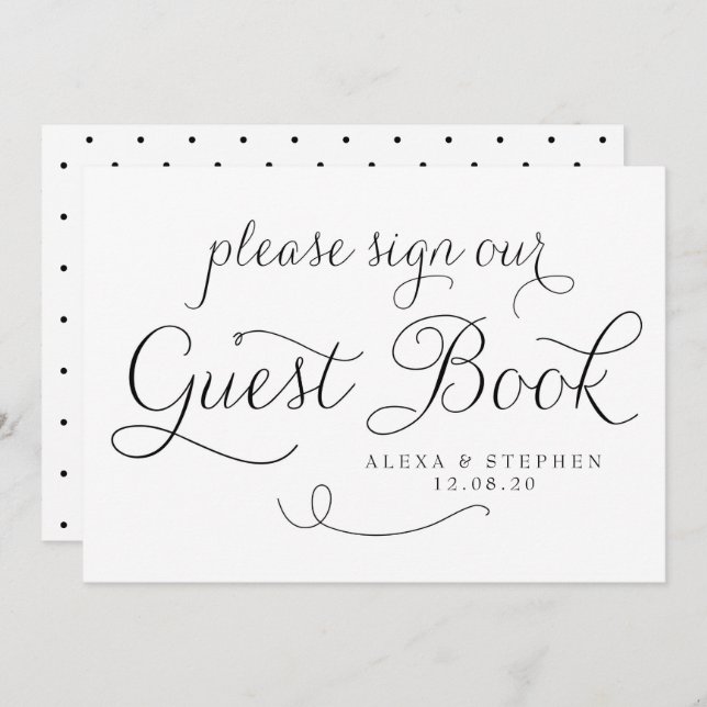 Black Dainty Script Guest Book Wedding Sign Invitation (Front/Back)