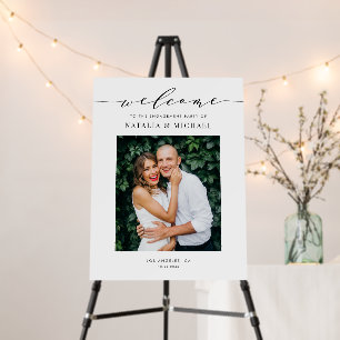 Black Dainty Script Photo Engagement Party Welcome Foam Board