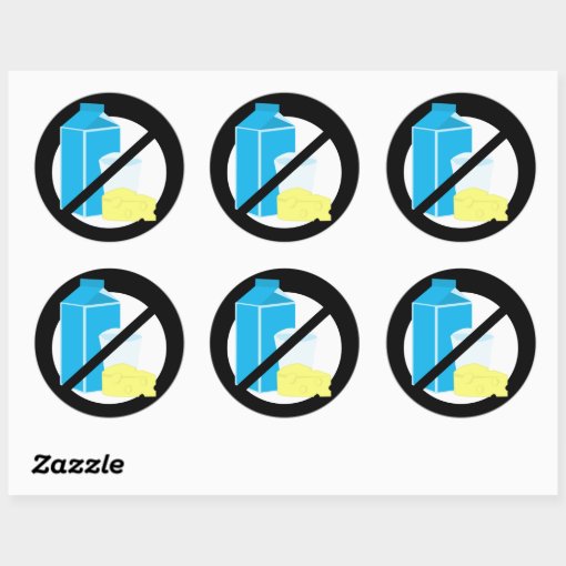 Black Dairy Free No Dairy or Milk Allergy Warning Classic Round Sticker ...