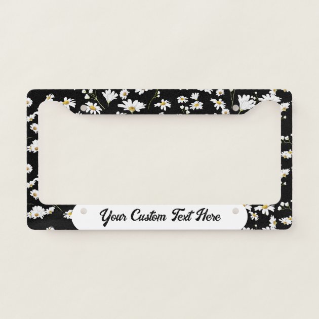 Black Daisy Flower Pattern Girly License Plate Frame