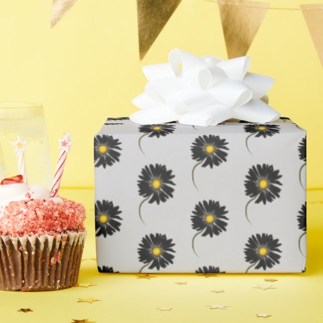 black daisy on gray wrapping paper (Birthday Party)