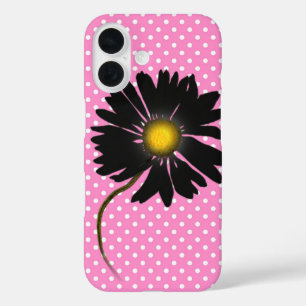 Black Daisy On Polka Dots iPhone 16 Case