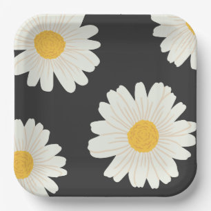 Black Daisy Paper Plates