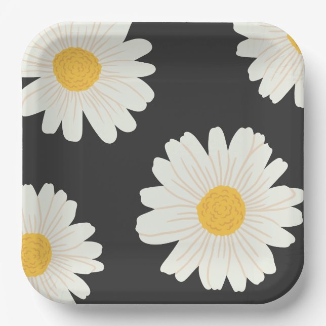 Black Daisy Paper Plates (Front)