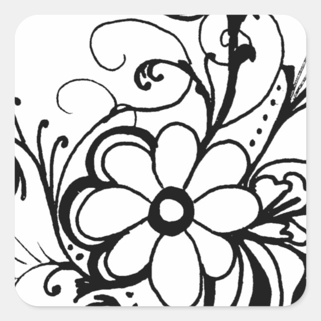 black daisy.png square sticker (Front)
