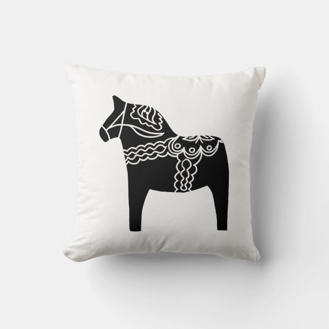Black Dala Horse Throw Pillow (Front)