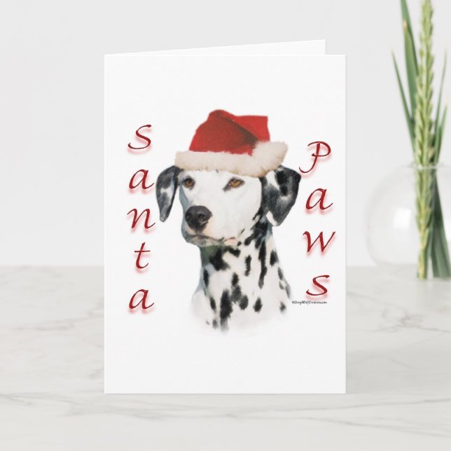 Black Dalmatian Santa Paws Holiday Card (Front)