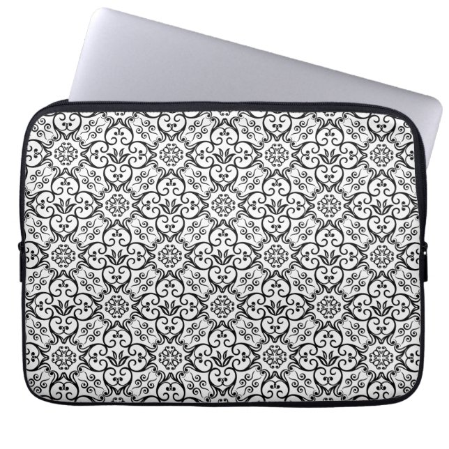 Black Damaks Pattern Laptop Sleeve (Front)