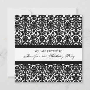 Black Damask 21st Birthday Party Invitations