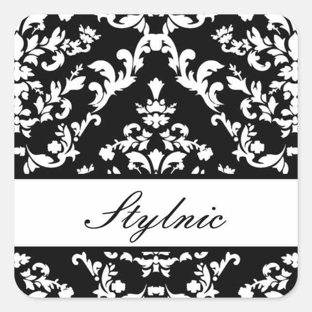 Black Damask #3 @ Stylnic w/custom text Square Sticker (Front)