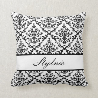 Black Damask #4 @ Stylnic customizable Throw Pillow