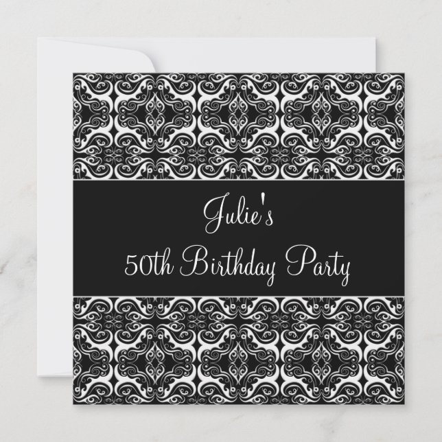 Black Damask 50th Birthday Party Invitation 50th (Front)