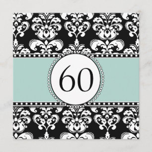 Black Damask 60th Birthday Invitation   Mint Green