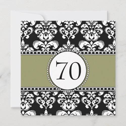 Black Damask 70th Birthday Invitations Sage