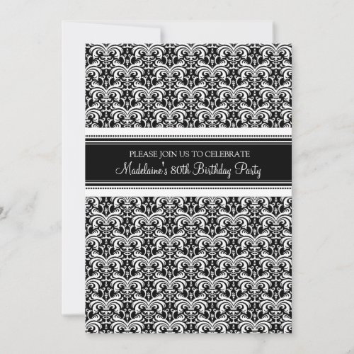 Black Damask 80th Birthday Party Invitations